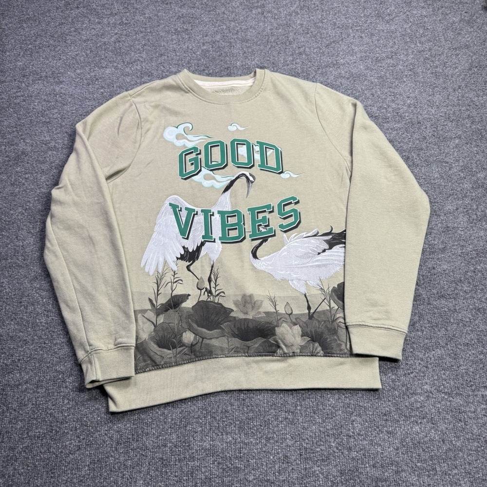 Blind‎ Rooster Graphic Sweatshirt Mens M Tan Good Vibes Crane Optimistic